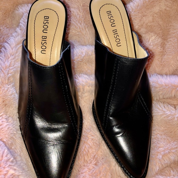 Bisou Bisou black, soft calf leather heeled mule - Picture 2 of 6